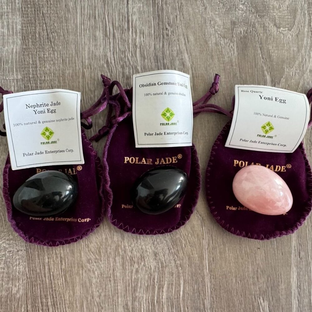 Yoni Gemstone Egg 3-pcs Set by Polar Jade | Nephrite Jade, Obsidian, Rose Quartz